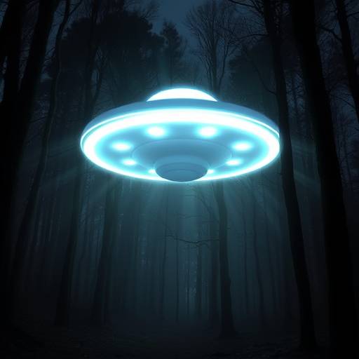 Illustration of a glowing unidentified object hovering over the Blackwood Forest at night
