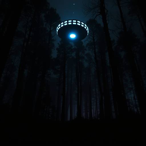 Illustration of the Blackwood Anomaly UFO event, showing strange lights above the forest canopy